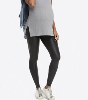 First Kick Maternity Womens Pants Faux Leather Leggings Black Small